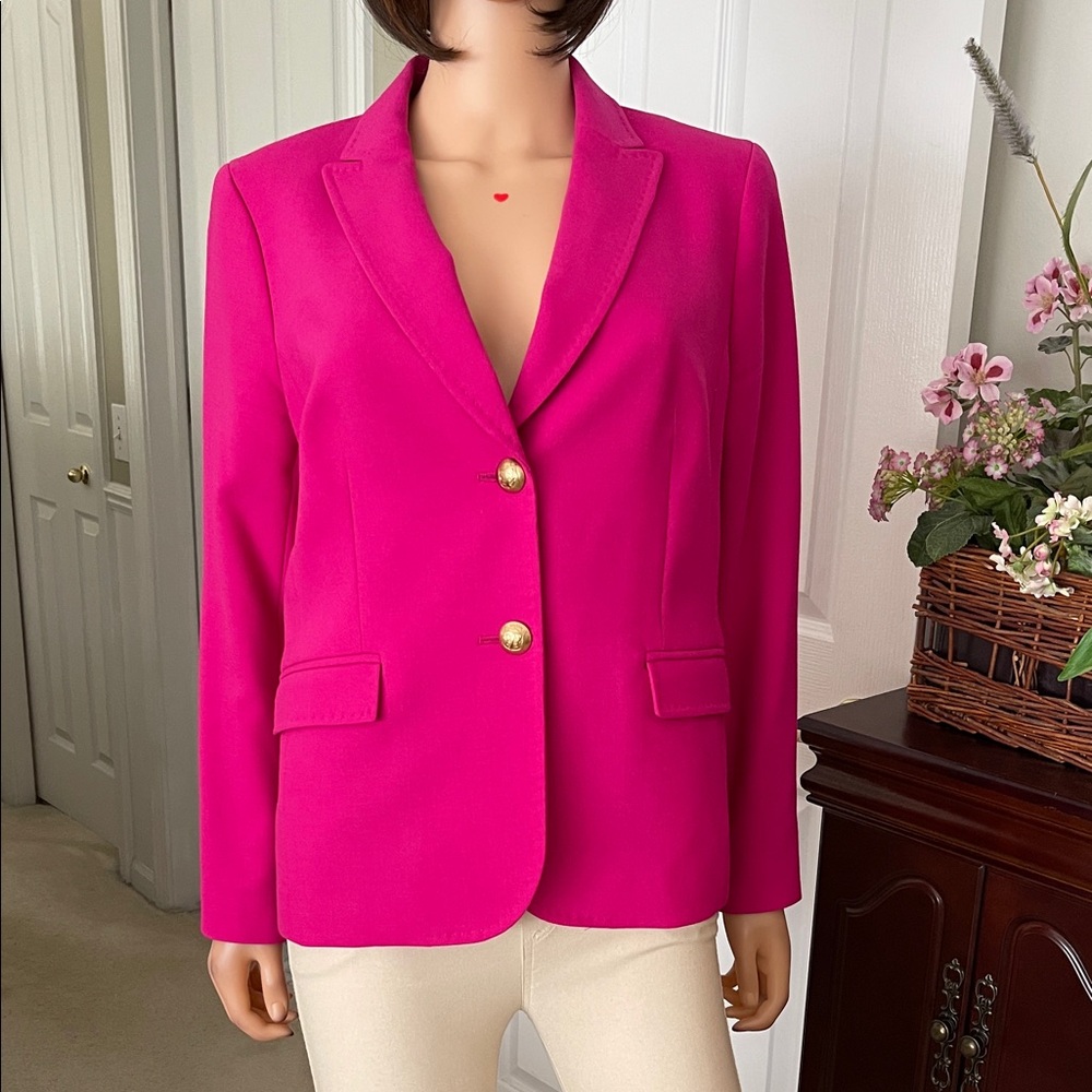 Talbots Limited Edition 2017 Vibrant Pink Wool Blazer w Gold Crest Buttons - Picture 2 of 16